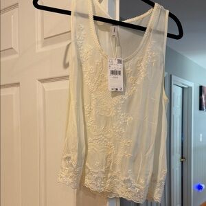 Mango Cream Floral Embroidered Blouse